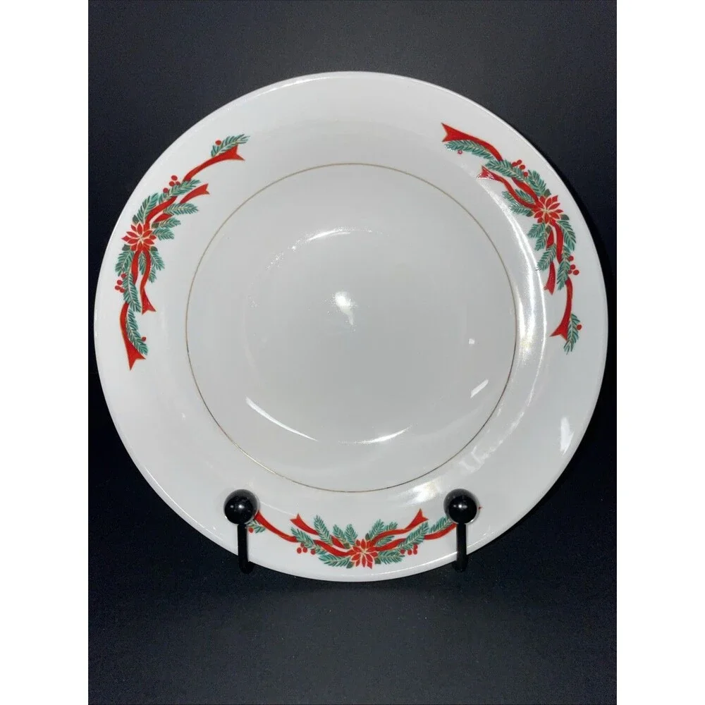 Tienshan Poinsettia & Ribbons Round Serving Bowl 9